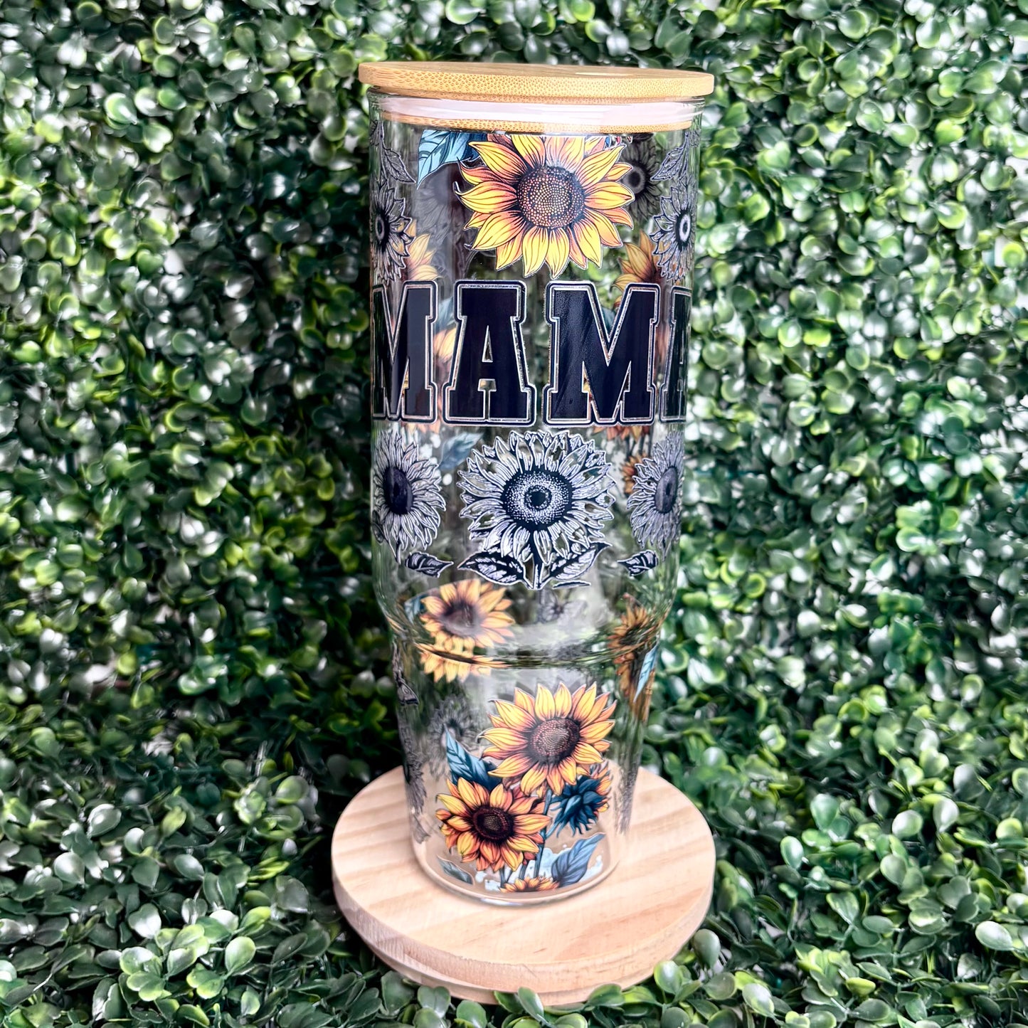 Mama with Sunflowers 40oz Glass Tumbler