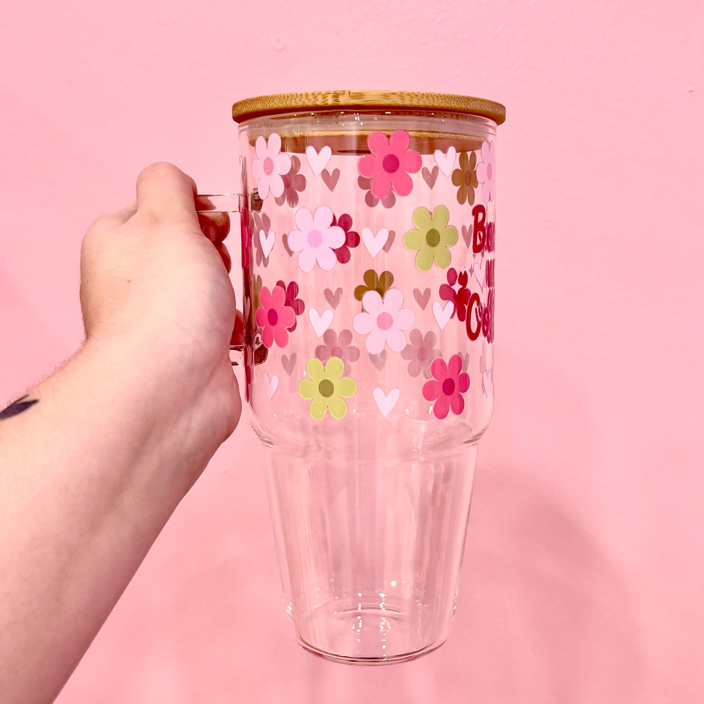 Books & Coffee 32oz Glass Tumbler