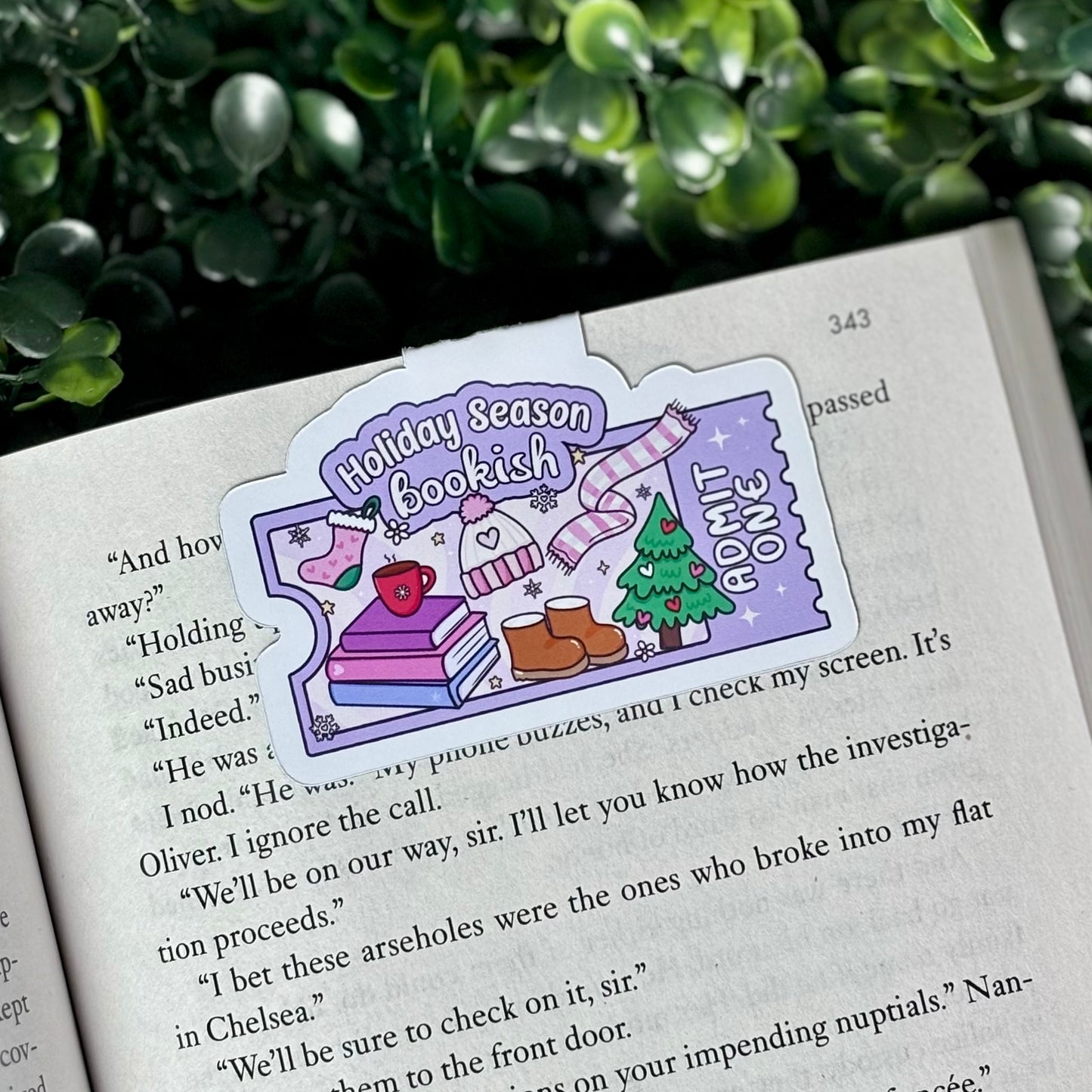 Holiday Season Bookish Ticket Magnetic Bookmark