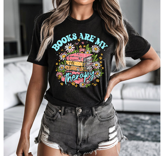 Books Are My Therapy Blue Font Bella+Canvas T-Shirt