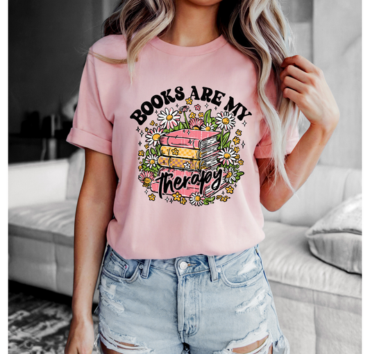 Books Are My Therapy Black Font Bella+Canvas T-Shirt