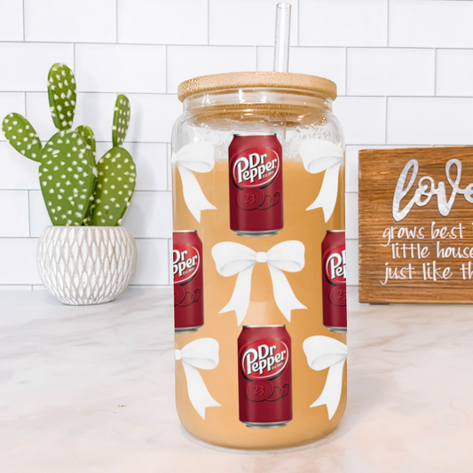 Dr. Pepper & White Bows Cup