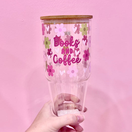 Books & Coffee 32oz Glass Tumbler