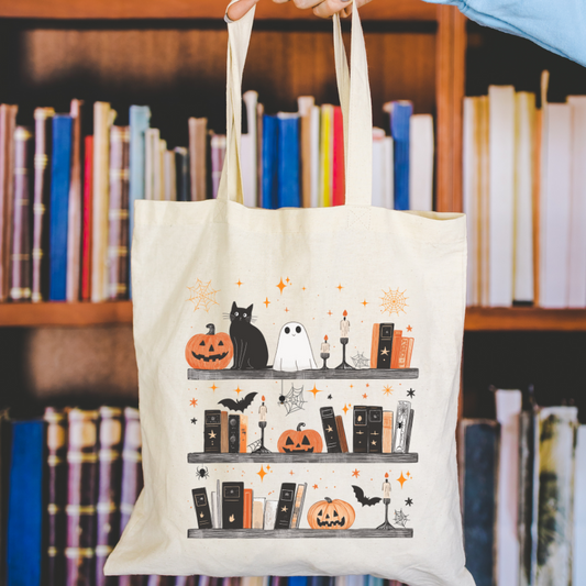 Halloween Book Shelf Canvas Tote Bag