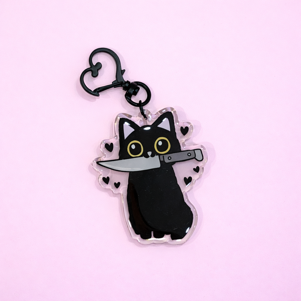 Kitty With Knife Acrylic Keychain
