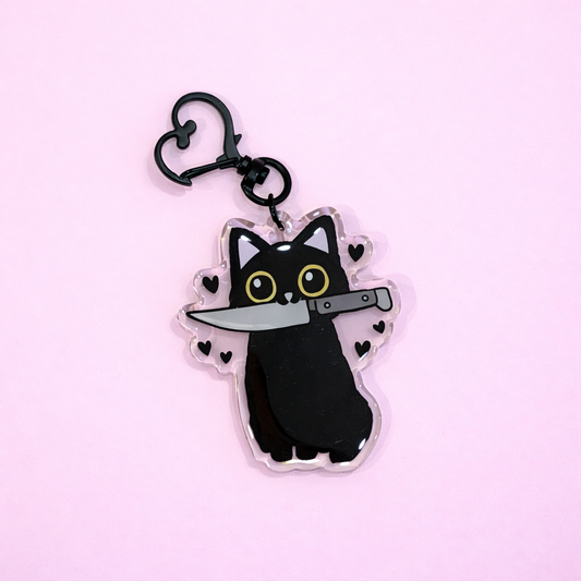Kitty With Knife Acrylic Keychain