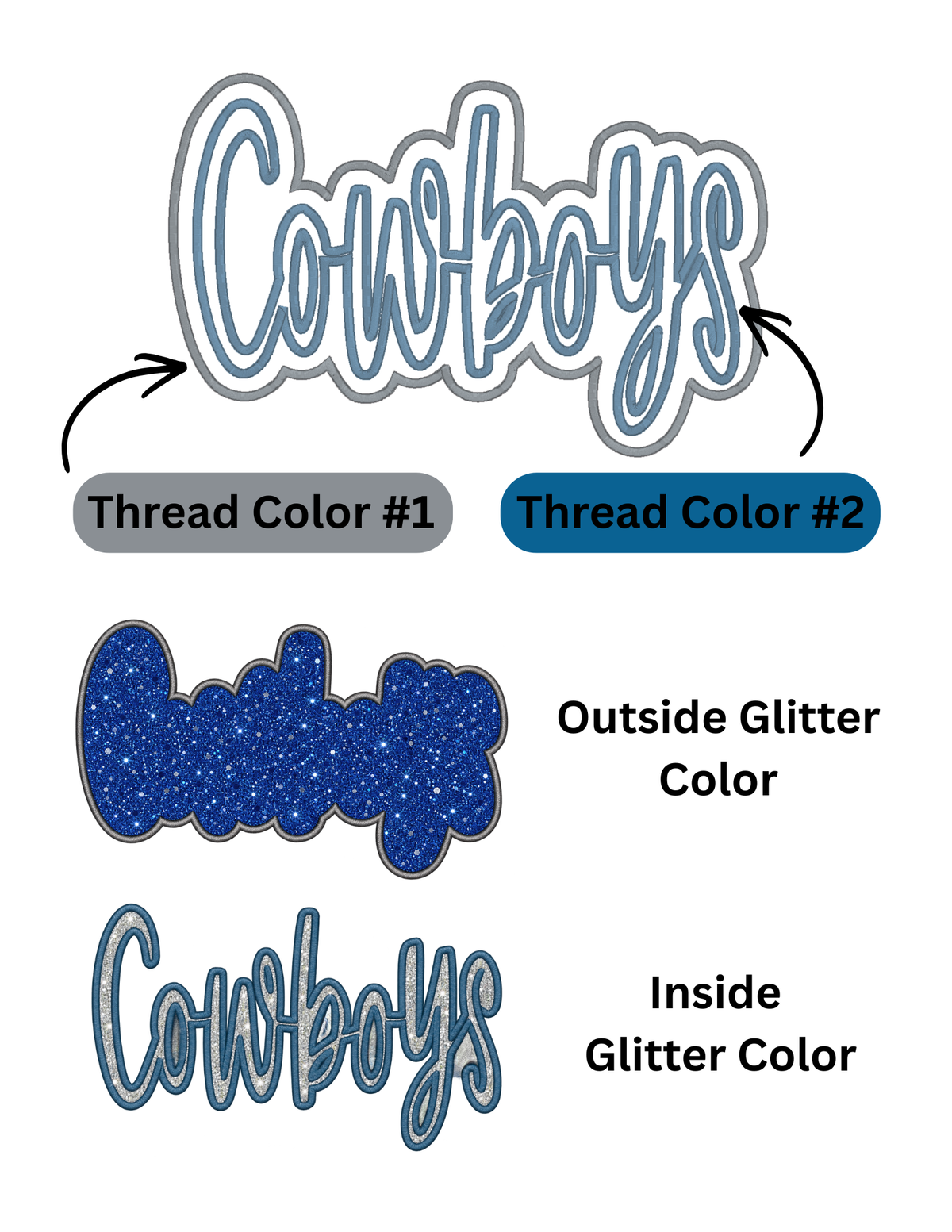 Football Team Double Glitter Applique Embroidered Shirt