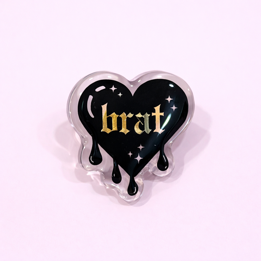 Brat Drippy Heart Acrylic Pin (oopsie)