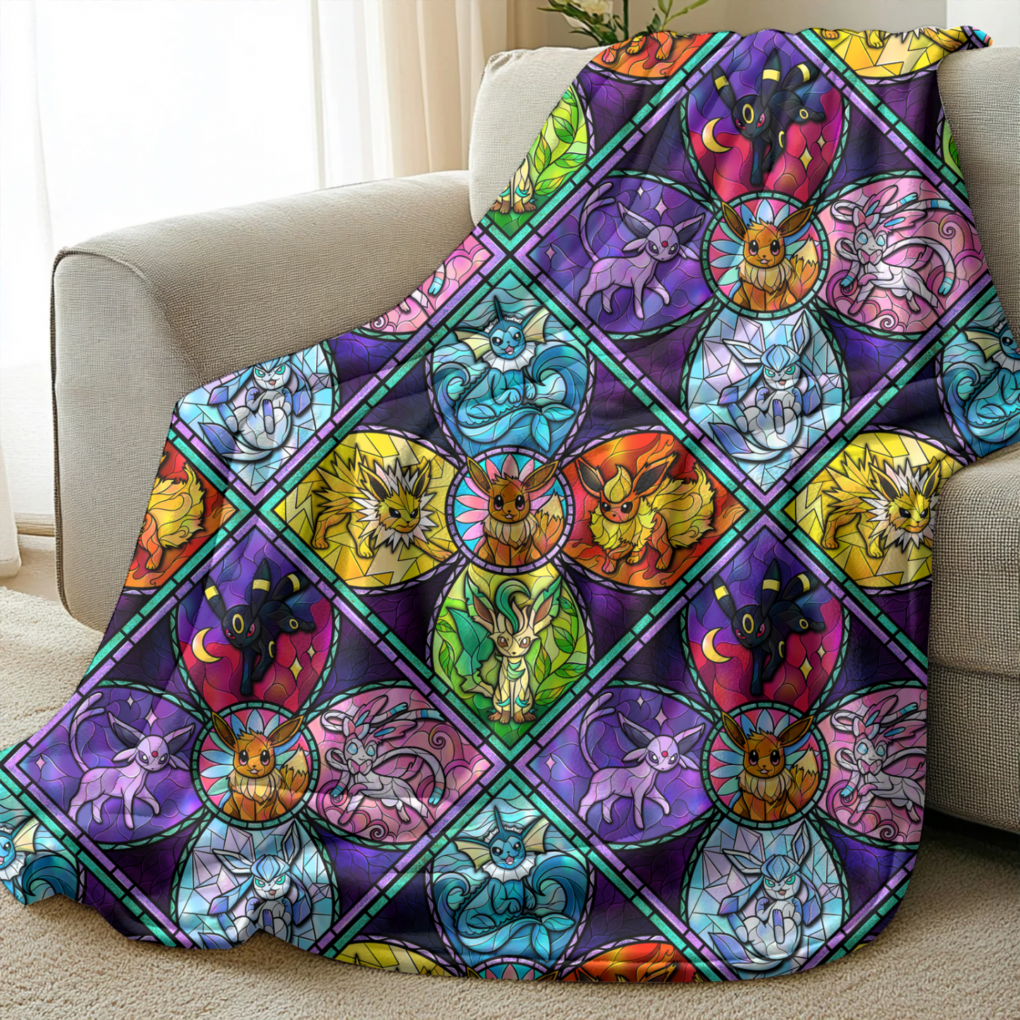 Eeveelutions Stained Glass Blanket Pre-Order