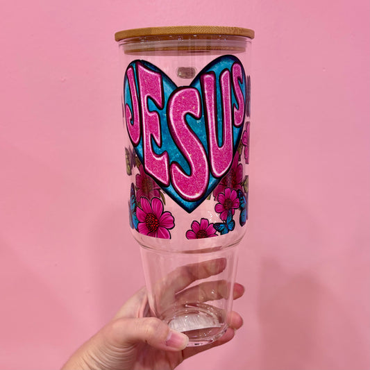 Jesus with Flowers 40oz Glass Tumbler