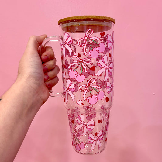 Coquette Bows & Cherries 40oz Glass Tumbler