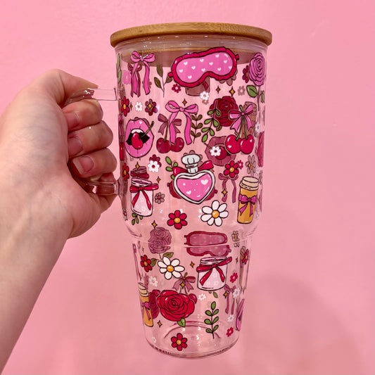 Girly Self Care 32oz Glass Tumbler