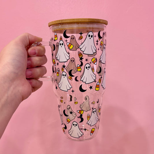Candy Corn Ghostie 32oz Glass Tumbler